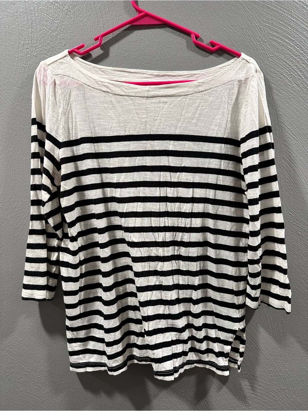 LOFT Black & White Striped Long Sleeve Boatneck Top
